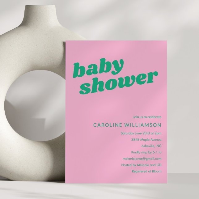 Modern Söt Trendig Rosa Grön Retro Bebis Shower  Inbjudningar (Skapare uppladdad)