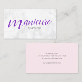 Modern söt, vit marmor-lila-manikyr visitkort