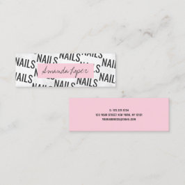 Modern söt, vit marmor, svart och rosa nagel mini visitkort