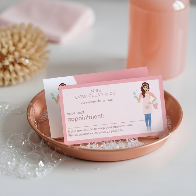 Modern Söt Woman-Städning och mobila tjänster Tidsbeställning Kort (Modern Pretty Woman Cleaning & Maid Services Appointment Card)