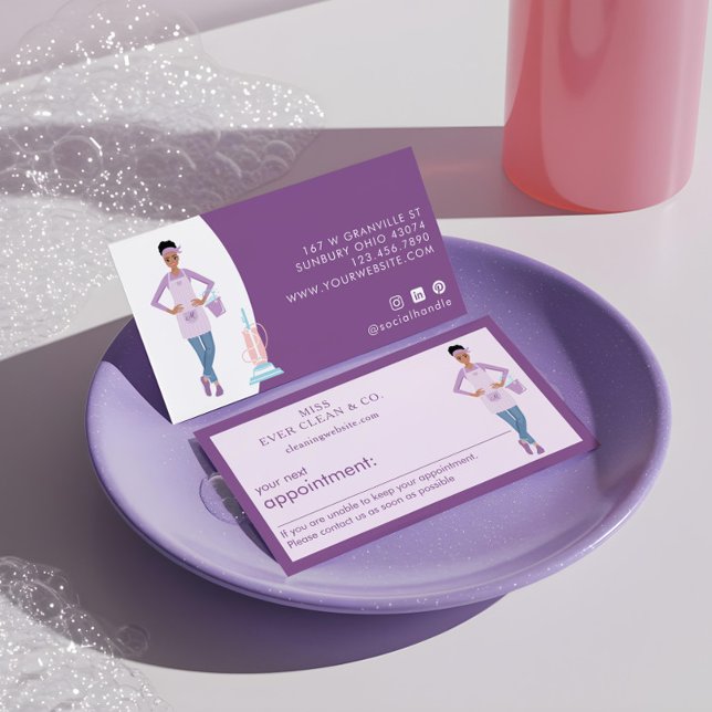 Modern Söt Woman-Städning och mobila tjänster Tidsbeställning Kort (Modern Pretty Woman Cleaning & Maid Services Appointment Card)