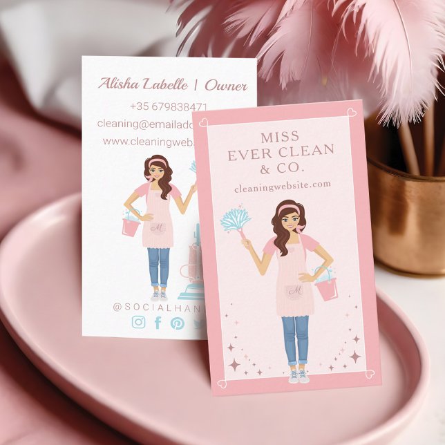 Modern Söt Woman-Städning och mobila tjänster Visitkort (Modern Pretty Woman Cleaning & Maid Services Business Card)