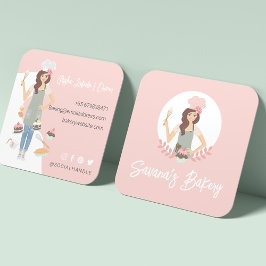 Modern Söt Woman Sweet Bakery Services Rosa Fyrkantigt Visitkort
