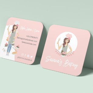 Modern Söt Woman Sweet Bakery Services Rosa Fyrkantigt Visitkort