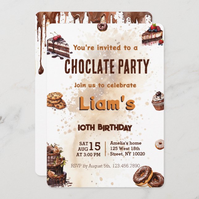 Modern sötad chokladkummel-Födelsedagsfest Inbjudningar (Fram/baksida)