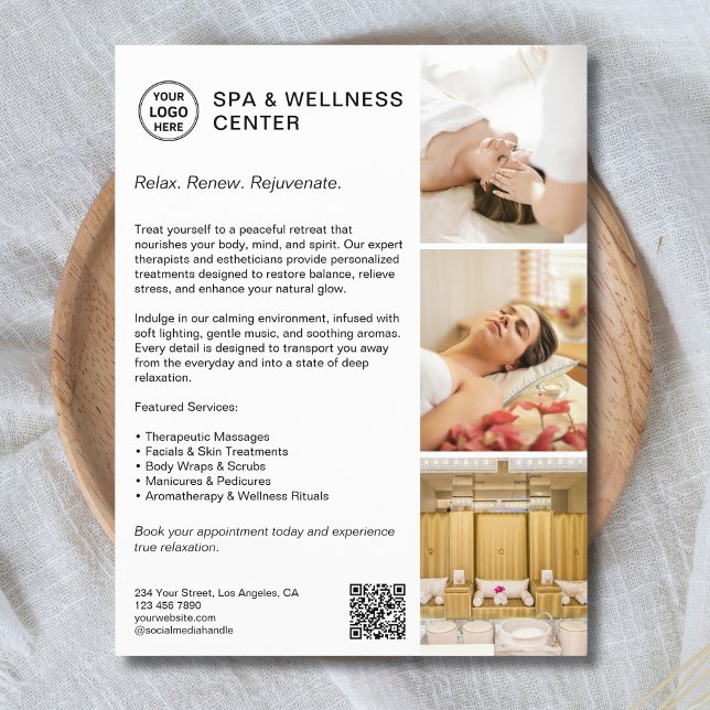 Modern Spa Hälsa White Promotive Business Reklamblad (Create your own Spa & Wellness Center Business Flyer)