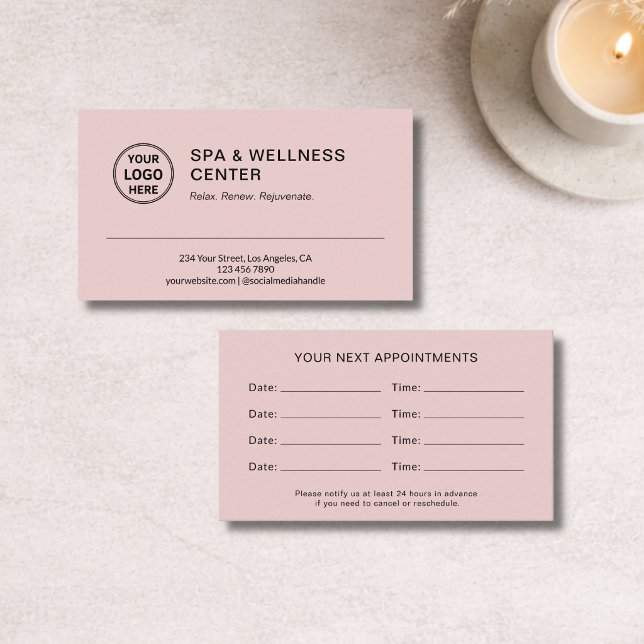 Modern Spa Välbefinnande Rosa Tidsbeställning Kort (Modern Spa Wellness Pink Appointment Card)