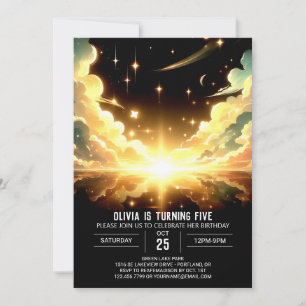 Modern Space Celestial Digital Birthday Inbjudningar