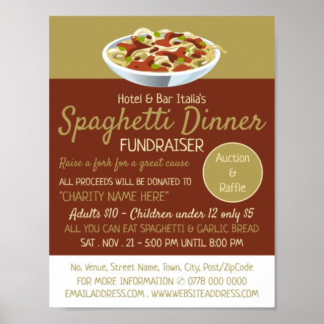 Modern Spaghetti Dinner Fundraiser Event Poster (Framsidan)