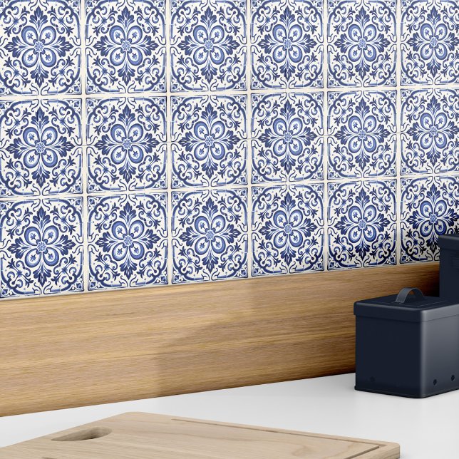 Modern spansk Azulejo Decor Elegant Blue Kakelplatta (Modern Spanish Azulejo Decor Elegant Blue Ceramic Tile)