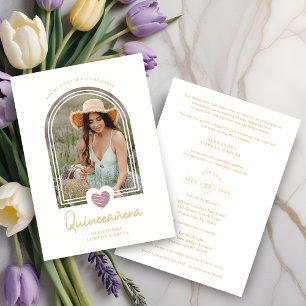 Modern spansk valv lila hjärta Quinceañera