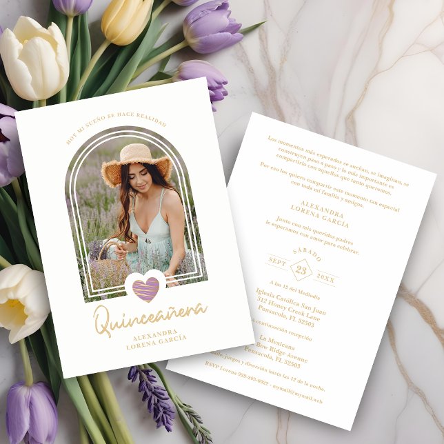 Modern spanska Arch Lavender Heart Quinceañera (Skapare uppladdad)