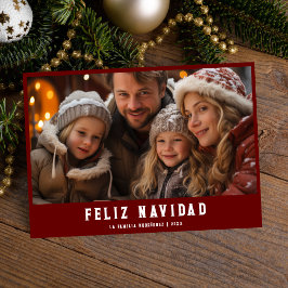 Modern spanska Red Feliz Navidad Family Photo Julkort