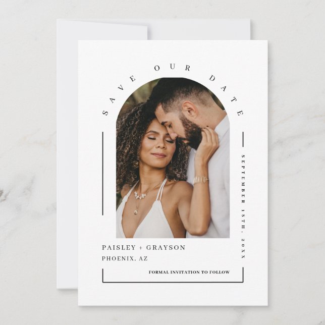 Modern Spara av QR-kod för minimalistteckning - vå Inbjudningar (Framsida)