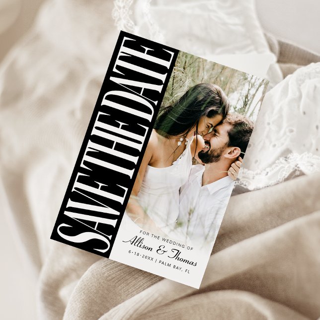Modern Spara Bröllop-meddelandekortet Inbjudningar (Announce your big day with our stunning save-the-date, featuring a QR code for easy details access!)
