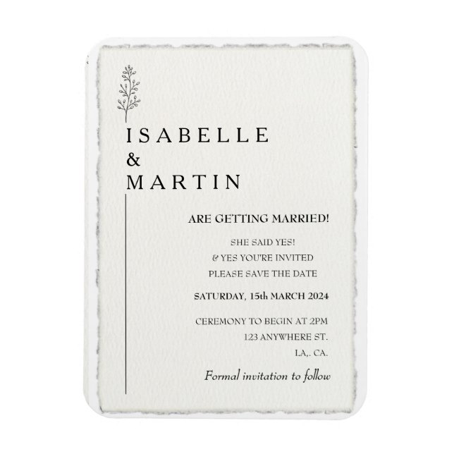 Modern Spara datum faux Deckled Kant Bröllop Magnet (Vertikal)