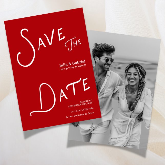 Modern Spara Datum Foto Röd Inbjudningar (Modern Save The Date Photo Red Invitation)