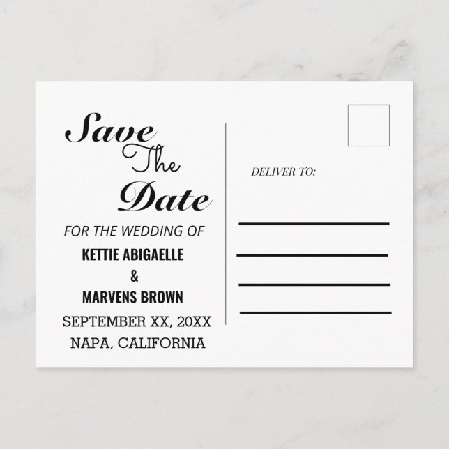 Modern spara datum meddelande vykort (Baksida)