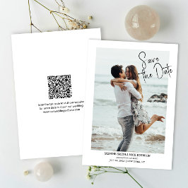 Modern Spara datum QR-kodfoto Bröllop Inbjudningar
