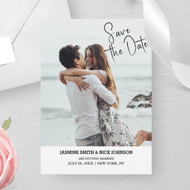 Modern Spara datum QR-kodfoto Bröllop Inbjudningar (Simplify your RSVP with our QR code save-the-date, adding an unforgettable touch to your special day)