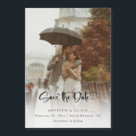 Modern Spara datumkalligrafiskript med foto Magnetisk Inbjudningskort<br><div class="desc">Modern anpassningsbar och elegant Spara datumskriptet. Funktionsmall för ditt foto,  ogenomskinligt filter som tillval och redigerbar text fält.</div>