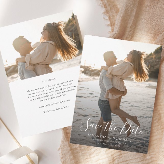 Modern Spara datummeddelande för fotot Bröllop Spara Datumet (Modern 2 Photos Overlay Wedding Save the Date)