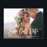 Modern Spara för penselskript - vårt datumfoto Vykort<br><div class="desc">Modern Spara för penselskript Förlovningen Datum: Ett par foto-vykort</div>