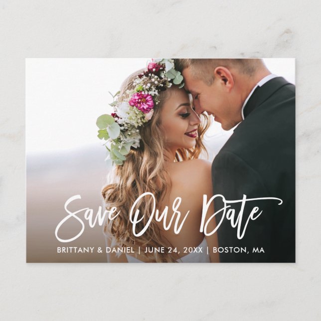 Modern Spara för penselskript - vårt datumfoto Vykort (Framsida)