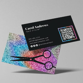 Modern Sparkle Black Hår Salon QR-kod Visitkort