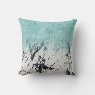 Modern Sparkly Aqua White Marble Glitter-övertonin Kudde