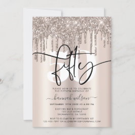 Modern Sparkly Cream Glitter 50:e Födelsedagsfeste Inbjudningar