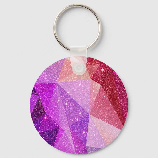 Modern Sparkly Faux Glitter Geometric Triangles Nyckelring (Framsida)