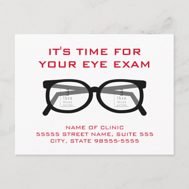 Modern Spectacles Öga Exam Möte påminnelse Vykort (Framsida)