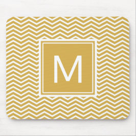 Modern Spicy Mustard Gult Chevrons och Monogram Musmatta