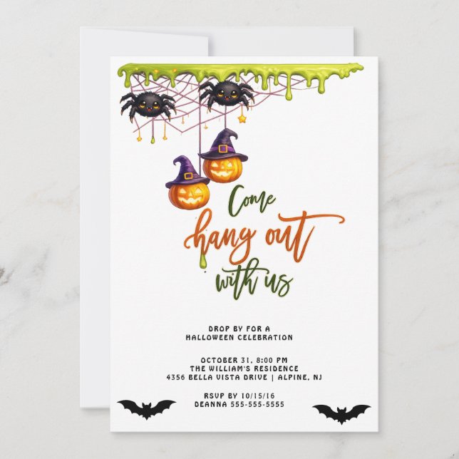 Modern spindel Halloween-hangout med oss-fest  Inbjudningar (Framsida)