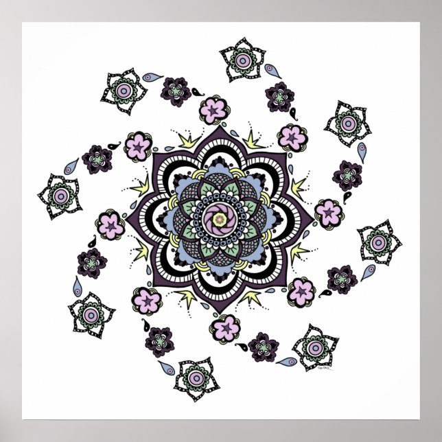 Modern spiral blomstermandala poster (Framsidan)