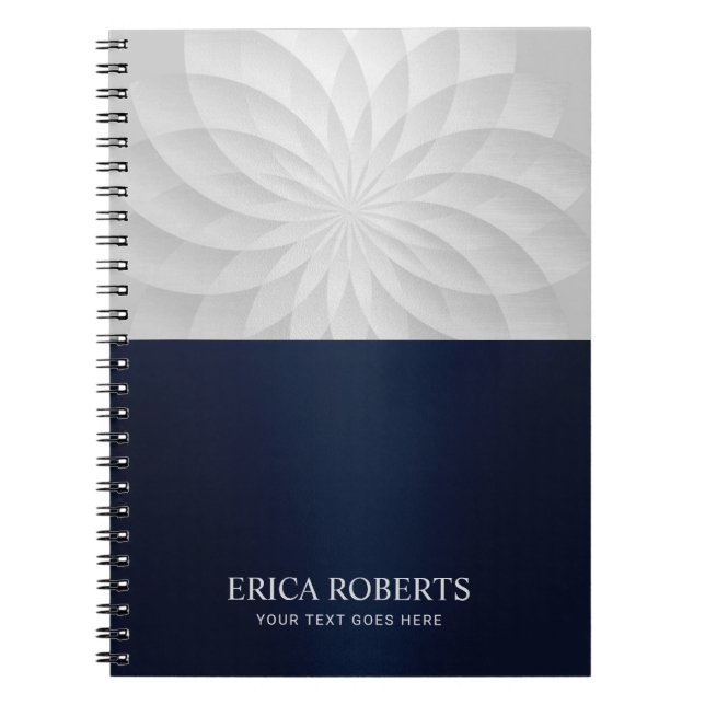 Modern Spiral Lotus Flower Elegant Navy Blue Anteckningsbok (Framsidan)