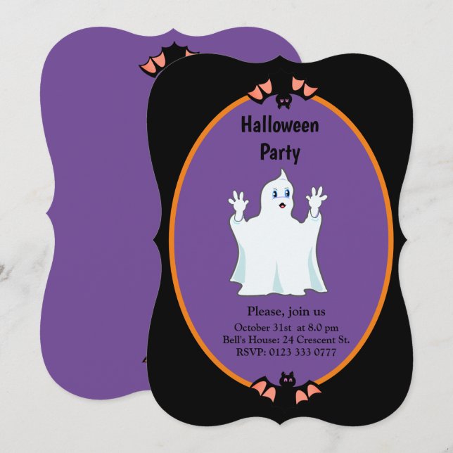 Modern spök- och fladdermushalloween-inbjudan inbjudningar (Fram/baksida)