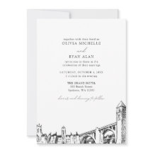 Modern Spokane Skyline Black & White Bröllop