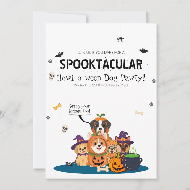 Modern Spooktacular Howl O Ween Hund Halloween Fes Inbjudningar (Framsida)