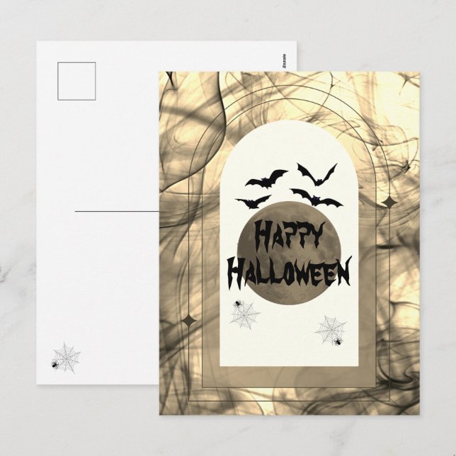 Modern Spooky Fladdermus Black Typography Happy ha Helg Vykort (Fram/baksida)