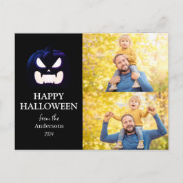 Modern Spooky Pumpkin Script Halloween Photo Helg Vykort