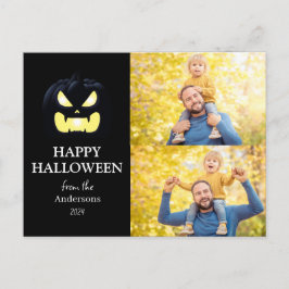 Modern Spooky Pumpkin Script Halloween Photo Helg Vykort