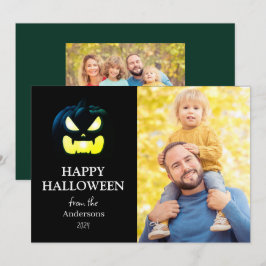 Modern Spooky Pumpkin Script Halloween Photo Julkort