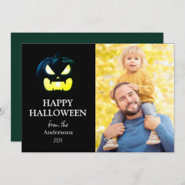 Modern Spooky Pumpkin Script Halloween Photo Julkort