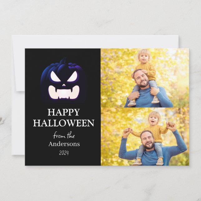 Modern Spooky Pumpkin Script Halloween Photo Julkort (Framsida)