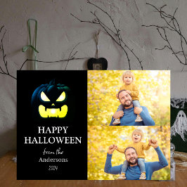 Modern Spooky Pumpkin Script Halloween Photo Julkort