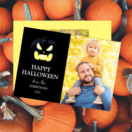 Modern Spooky Pumpkin Script Halloween Photo Julkort