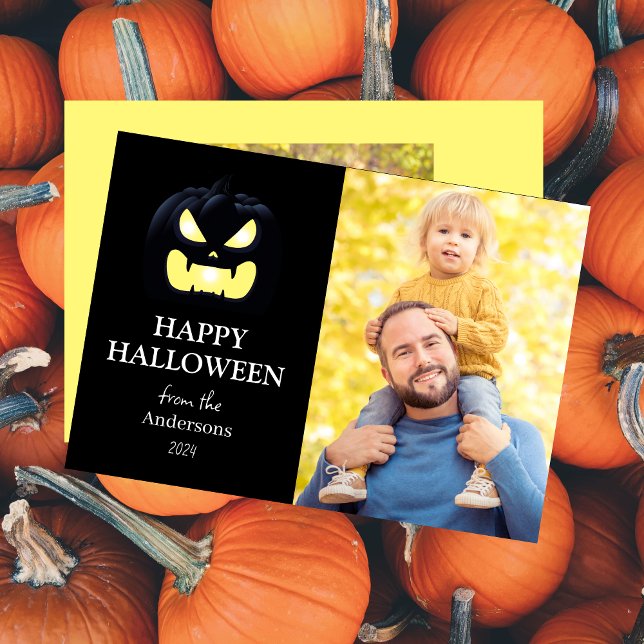 Modern Spooky Pumpkin Script Halloween Photo Julkort (Skapare uppladdad)