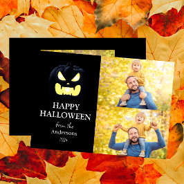 Modern Spooky Pumpkin Script Halloween Photo Julkort